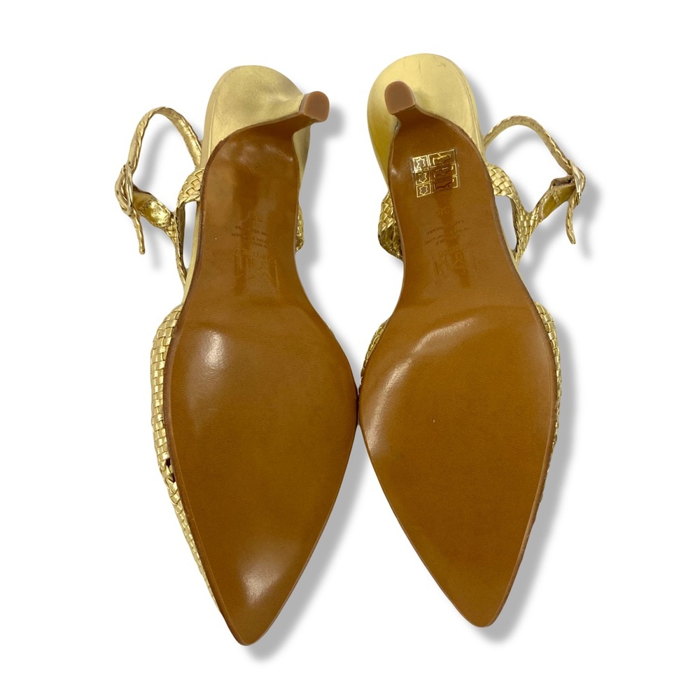 SOULIERS MARTINEZ- Ebro Woven Slingback Metallic Gold Pumps - Picture 8 of 9